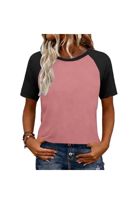Funny Shirts for Women Casual Raglan Shoulder Tee Lightweight Short Sleeve Shirt Color Block Soft Tops