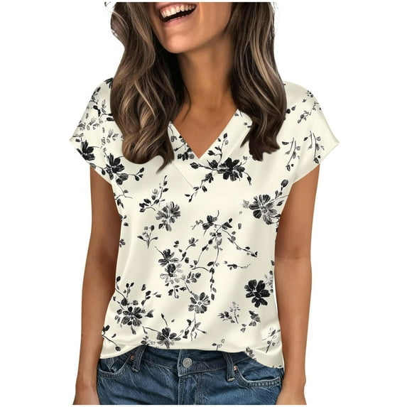 Dreluolixua Oversized T Shirts for Women Satin Plus Size V Neck Tee Lightweight Short Sleeve Shirt Print Casual Tops