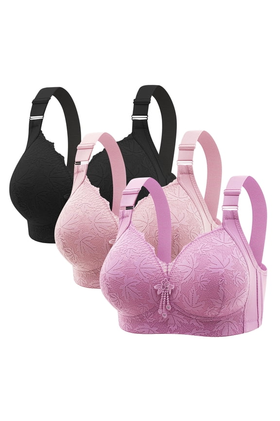 36ddd Bras for Women 3PC Plus Size Lace Wireless Bras Full Coverage Push Up Spaghetti Strap Bralettes Breathable Casual Underwear