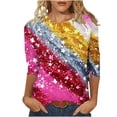thumbnail image 1 of Dreluolixuan 4th of July Clothes Women Plus Size 3/4 Sleeve Tees Round Neck Blouses American Flag Star Red White and Blue Tops Shiny Pullover Party in The USA Memorial Day Red 2XL, 1 of 5