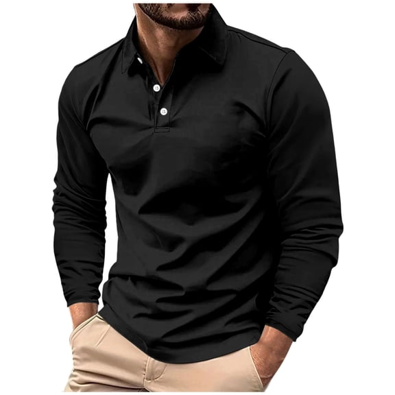 Dreluolixuan Button down Shirt Men Long Sleeve Tee Lapel Solid Lightweight Blouse Breathable Golf Tops