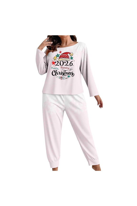 Christmas Softies Loungewear Set for Women Long Sleeve Top Elastic Waist Pants Snowflake Winter Trendy Sleepwear