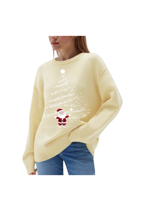 Christmas Sweaters for Couples Crew Neck Warm Pullover Stretch Coat Office Fall Versatile Tops