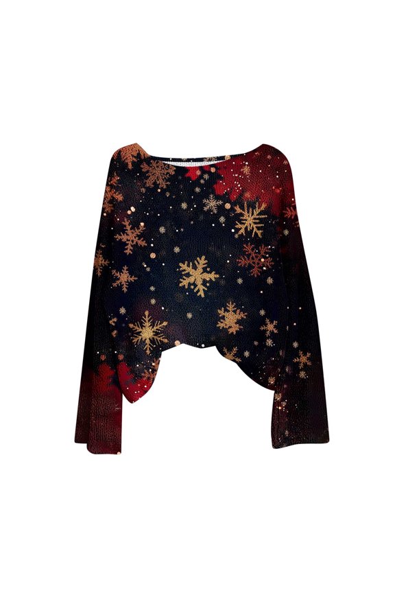 Crewneck Sweatshirts Funny Christmas Long Sleeve Snowflake Print Basic Blouses Round Neck Pullover Casual Fall Tee Tops