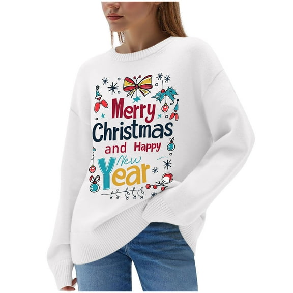Dreluolixuan Cute Christmas Sweaters for Women Crew Neck Warm Pullover Stretch Coat Office Cozy Versatile Tops