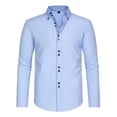 thumbnail image 1 of Dreluolixuan Dress Shirts for Men Big and Tall Botton Down Tee Tops Short Sleeve Blouses Lapel Tees Plain Solid Color Tops Slim Fit T Shirt Summer Blue M, 1 of 5