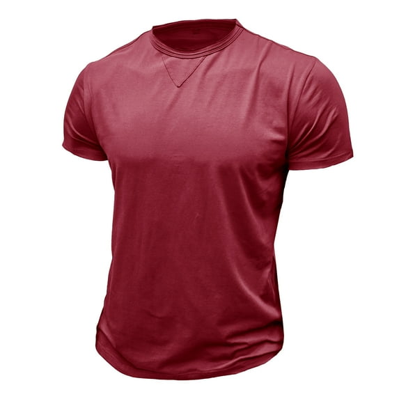 Dreluolixuan Dress Shirts for Men Short Sleeve Crewneck Cotton Tees Plain Solid Color Tops Slim Fit T Shirt Summer 2024 Vacation Beach Party Red XL