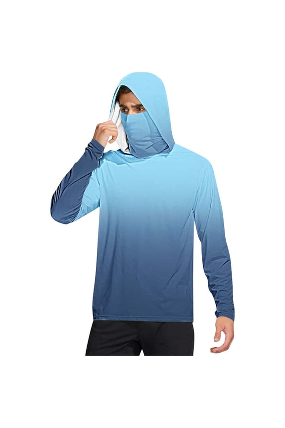 Dry Fit Shirts for Men Sun Protection UV SPF Long Sleeve Performance Fishing Shirt with Face Mask Lightweight Hoodie Jacket Hiking Running Travel Tops