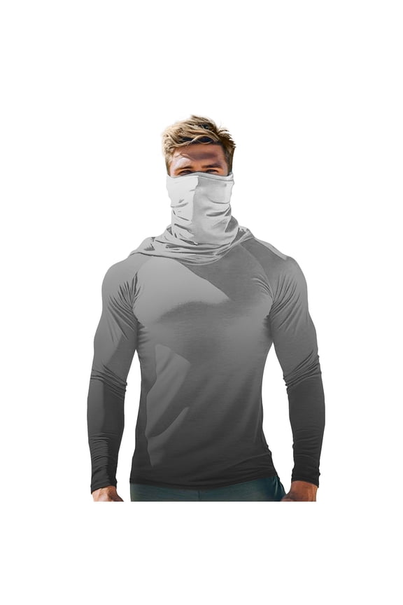 Fishing Sun Shirts for Men with Hood Sun Protection UV SPF Long Sleeve Performance Quickly Dry Fishing Shirt with Face Mask Gradient Lightweight Jacket Hiking Running Camping Tops