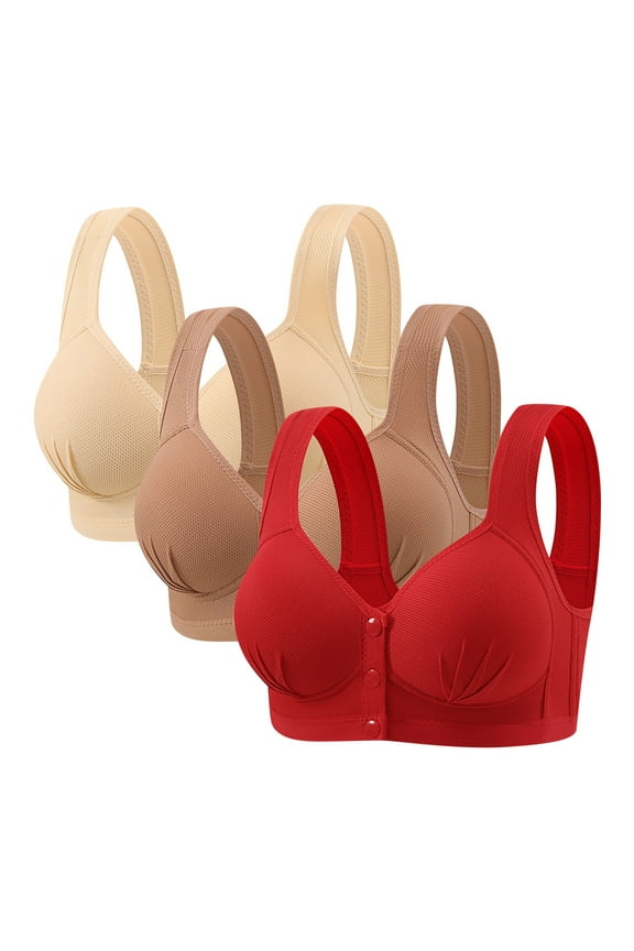 Front Closure Bras 3PC Mash Bras Full Coverage Push Up Padded Wide Straps Tshirt Bralettes Breathable Everyday Underwear