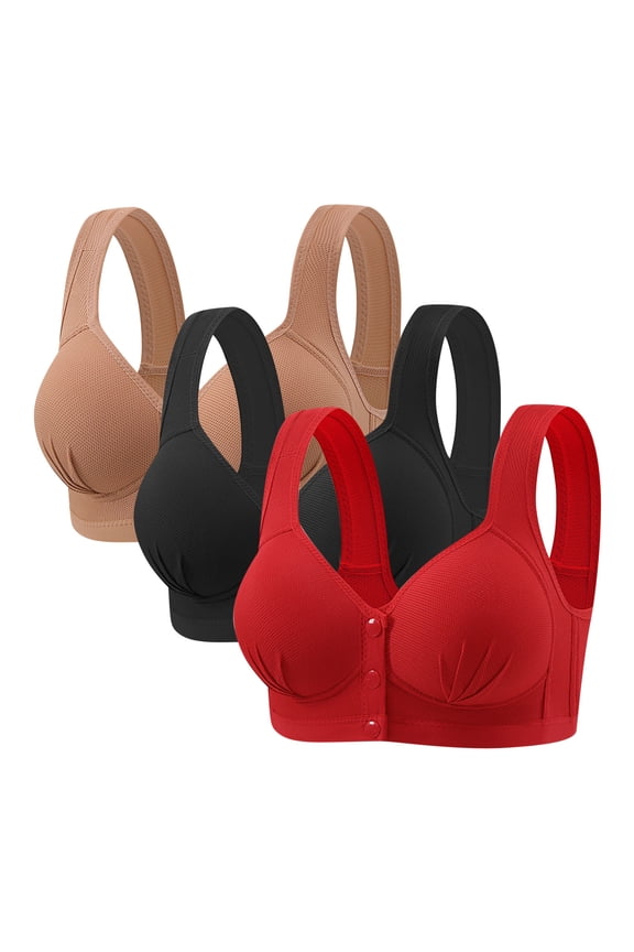 Front Closure Bras for Women 3PC Mash Bras Full Coverage Push Up Padded Wide Straps Tshirt Bralettes Breathable Casual Underwear