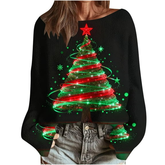 Dreluolixuan Ladies Christmas Sweaters Crew Neck Warm Pullover Knit Stretch Coat Office Casual Versatile Tops