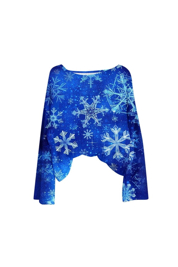 Ladies Tops and Blouses Cute Xmas Long Sleeve Snowflake Print Basic Sweatshirt Round Neck Pullover Business Fall Tee Tops
