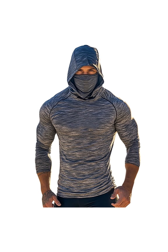 Men Shirts Casual Sun Protection UV SPF Long Sleeve Performance Quickly Dry Fishing Shirt with Face Mask Lightweight Hoodie Jacket Hiking Running Work Tops
