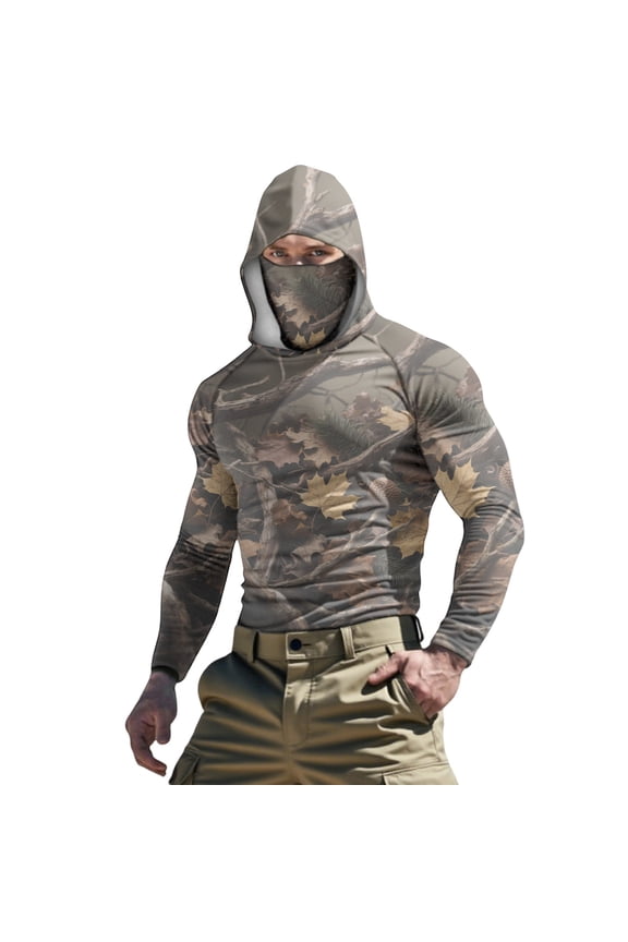 Men's Sun Protection Hoodie with Mask UV SPF Long Sleeve Performance Quickly Dry Fishing Shirt Lightweight Outwear Hiking Running Work Tops