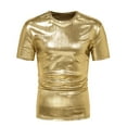thumbnail image 1 of Dreluolixuan Mens Shirts Short Sleeve Round Neck Tees Shiny Slim Fit Tops Nightclub Party Metallic Disco T Shirt Summer Vacation Beach Party Gold XL, 1 of 8