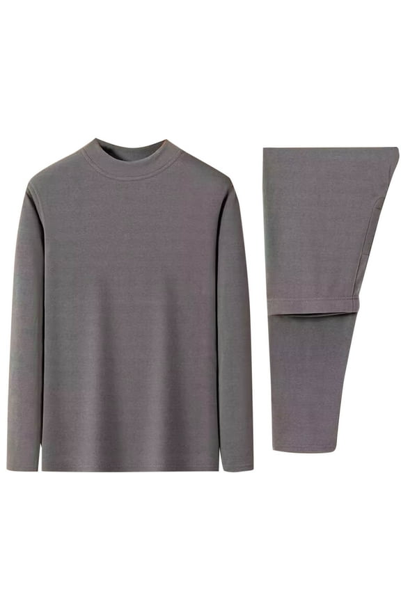 Mens Thermal Underwear Set Fleece Lined Leggings Crew Neck Hunting Gear Base Layer Dralon Cold Weather Camping Top and Bottom Sets