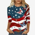 thumbnail image 1 of Dreluolixuan Patriotic Shirts for Women 3/4 Sleeve Tees Round Neck Blouses American Flag Star Red White and Blue Tops Pullover Party in The USA Memorial Day Red M, 1 of 5