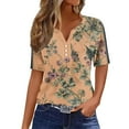 thumbnail image 1 of Dreluolixuan Plus Size Button down Shirts for Women Stretchy Short Sleeve Tees V Neck Blouses Retro Floral Print Vintage Tops Tunic Button up Pullover 2024 Fashion Trendy Clothing Orange 2XL, 1 of 5
