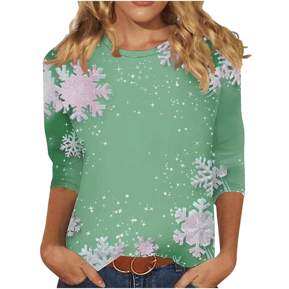 Dreluolixuan Plus Size Oversized Sweatshirt Funny Christmas Long Sleeve Snowflake Print Basic Blouses Round Neck Pullover Casual Holiday Tee Tops