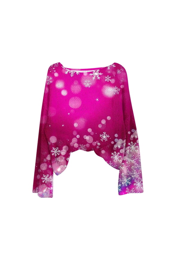 Plus Size Sweatshirts Funny Christmas Long Sleeve Snowflake Print Basic Blouses Crew Neck Pullover Casual Fall Tee Tops