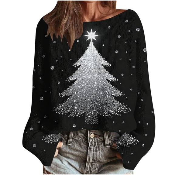 Dreluolixuan Plus Size Ugly Christmas Sweater Crew Neck Warm Pullover Knit Stretch Coat Office Winter Versatile Tops