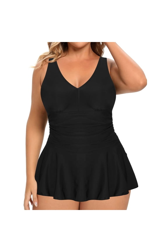Ruffle Butts Womens Swimsuits Plus Size One Piece Swimsuit Solid Dresses Bathing Suit Backless Beach Holiday Swimwear