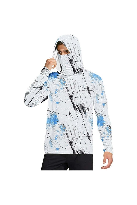 Sun Shirts for Men Big and Tall Sun Protection UV SPF Long Sleeve Performance Quickly Dry Fishing Shirt with Face Mask Graphic Lightweight Hoodie Jacket Hiking Running Work Tops