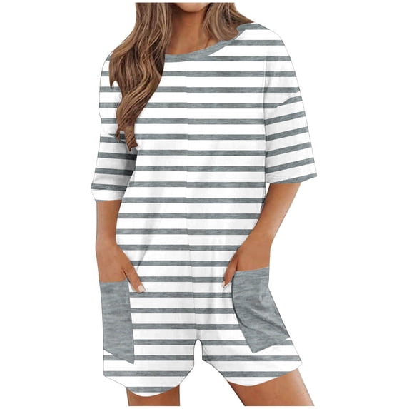 Dreluolixuan T Shirt Romper Women Short Sleeve Jumpsuits Crewneck Overalls Wide Leg Suspenders Jumpsuit Loose Fitted Outfits with Pocket White S