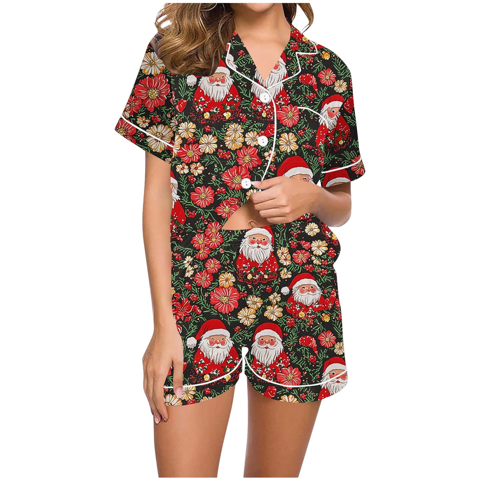 Dreluolixuan Ugly Christmas Pajamas Short Sleeve Collar Soft Shirt ...