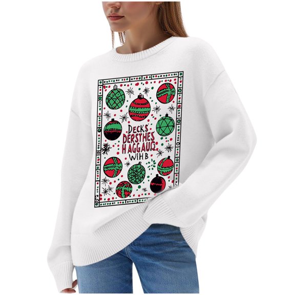 Dreluolixuan Ugly Christmas Sweaters Crew Neck Warm Pullover Stretch Graphic Coat Office Winter Versatile Tops