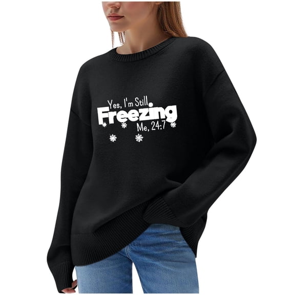 Dreluolixuan Ugly Sweater Women Crew Neck Warm Pullover Soft Stretch Letter Coat Office Winter Versatile Tops