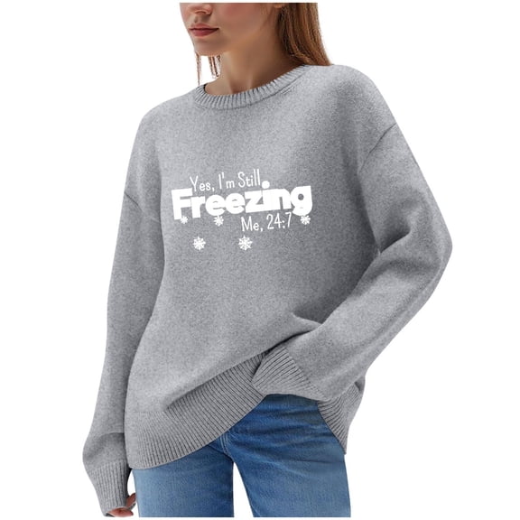 Dreluolixuan Ugly Sweater Women Crew Neck Warm Pullover Soft Stretch Letter Coat Office Winter Versatile Tops