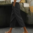 thumbnail image 1 of Dreluolixuan Wide Leg Capris for Women Plus Size Straight Leg Pants Casual Loose Drawstring Waisted Trousers High Waist Solid Color Pants Cropped Pants with Pocket Pants Black L, 1 of 5
