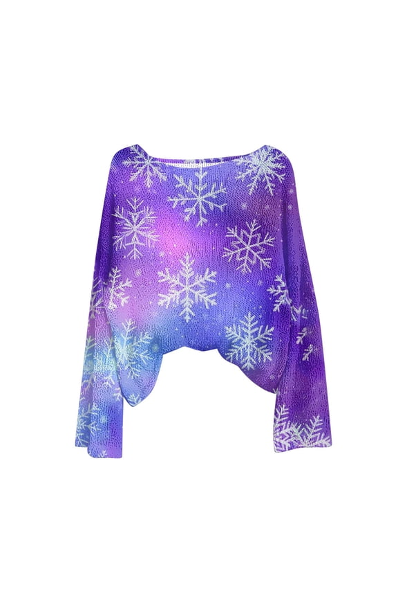 Woman Sweatshirt Funny Christmas Long Sleeve Snowflake Print Basic Blouses Round Neck Pullover Business Holiday Tee Tops