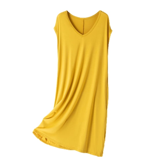 Dreluolixuan Women's Nightgowns Plus Long Lightweight Nightgown Cozy V Neck Sleeveless Sleep Dress Solid Casual Sleepwear