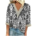 thumbnail image 1 of Dreluolixuan Womens Casual Tops 3/4 Sleeves Tees V Neck Blouses Graphic Vintage Shirts Lace Trim Patchwork Pullover Casual Summer Vacation 2024 Fashion Trendy Clothing Gray 3XL, 1 of 5