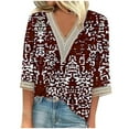 thumbnail image 1 of Dreluolixuan Womens Casual Tops 3/4 Sleeves Tees V Neck Blouses Graphic Vintage Shirts Lace Trim Patchwork Pullover Casual Summer Vacation 2024 Fashion Trendy Clothing Red XL, 1 of 5