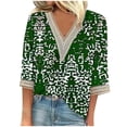 thumbnail image 1 of Dreluolixuan Womens Casual Tops 3/4 Sleeves Tees V Neck Blouses Graphic Vintage Shirts Lace Trim Patchwork Pullover Casual Summer Vacation 2024 Fashion Trendy Clothing Green 3XL, 1 of 5