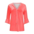 thumbnail image 1 of Dreluolixuan Womens Lightweight Cardigan 3/4 Sleeve Cardigan Bell Sleeves Button Down Kimono V Neck Extra Soft Open Front Cover Ups Solid Color Outerwear Tops Red XL, 1 of 3