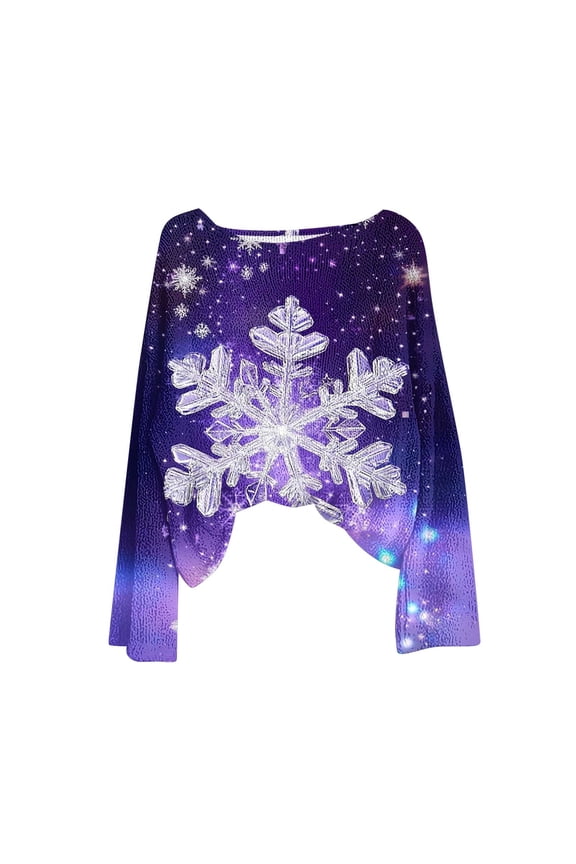 Womens Plus Size Sweatshirts Cute Xmas Long Sleeve Snowflake Print Basic Blouses Crew Neck Pullover Work Family Tee Tops