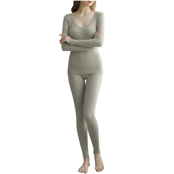 Dreluolixuan Womens Thermal Underwear Set Seamless Soft BottomTight Crew Neck Base Layer Winter Cold Weather Top and Bottom Sets