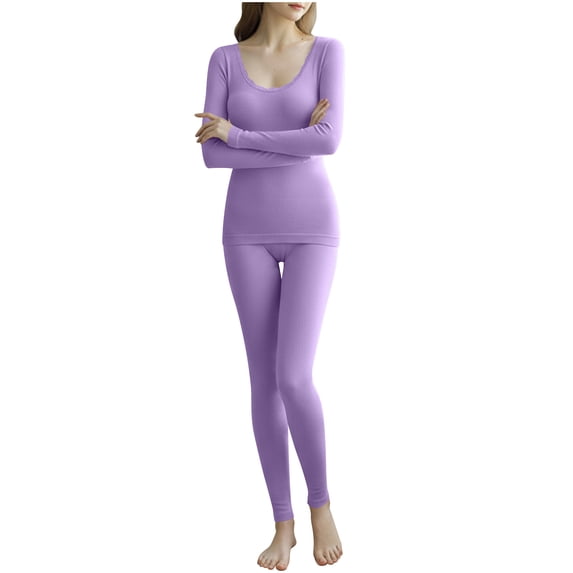 Dreluolixuan Womens Thermal Underwear Set Seamless Soft BottomTight Crew Neck Base Layer Winter Cold Weather Top and Bottom Sets