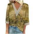 thumbnail image 1 of Dreluolixuan Womens Tunic Tops 3/4 Sleeve Tees V Neck Blouses Graphic Vintage Shirts Lace Trim Patchwork Pullover Casual Summer Vacation 2024 Fashion Trendy Clothing Yellow S, 1 of 5