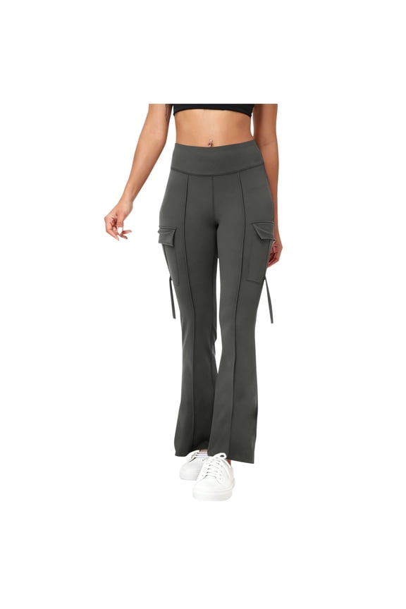Yoga Scrub Pants High Waist Flare Leggings with Pocket Solid Seamless Stretchy Flowy Sweatpants Breathable Versatile Pants