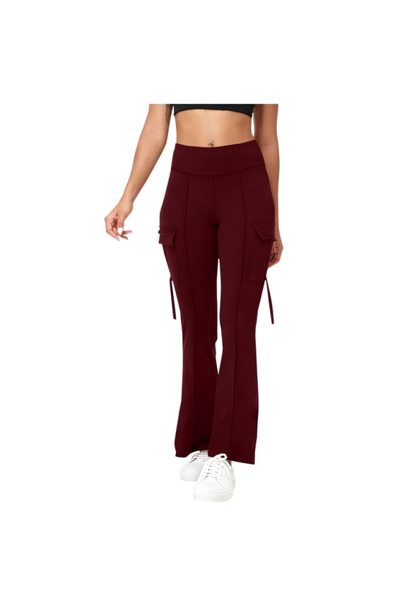 Yoga Scrub Pants High Waist Flare Leggings with Pocket Solid Seamless Stretchy Flowy Sweatpants Breathable Versatile Pants