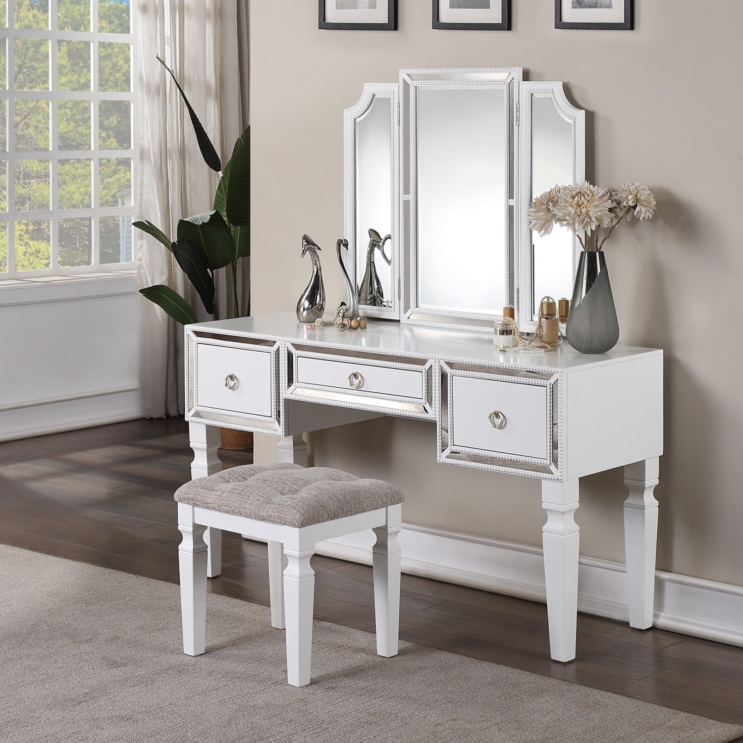 DremFaryoyo Luxurious Majestic Classic Cherry Color Vanity Set w Stool ...