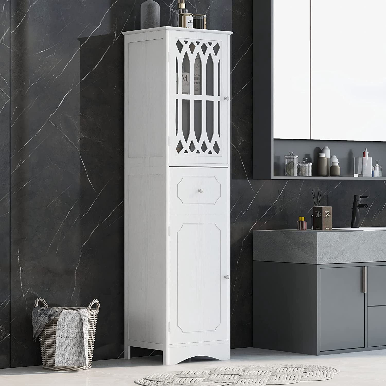 DremFaryoyo Tall Bathroom Cabinet with Drawer and 2 Door Cabinet Slim ...