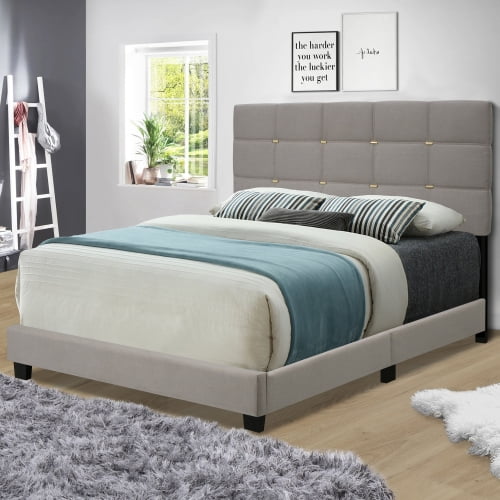 DremFaryoyo WHITE QUEEN SIZE UPHOLSTERED BED FRAME WITH ADJUSTABLE HEADBOARD CHENILLE FABRIC