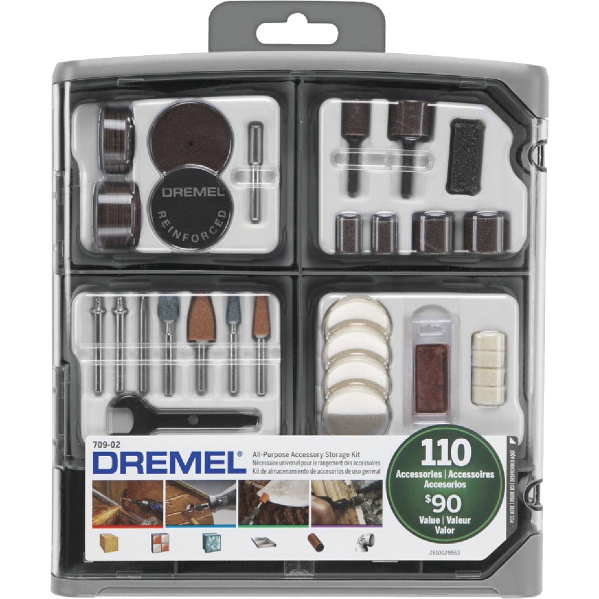 Dremel 709-02 110-Pieces All-Purpose Rotary Tool Accessory Kit- Includes a Carving Bit, Sanding Drums, Grinding Stones, Cutting Discs, and a Storage Case, Gray